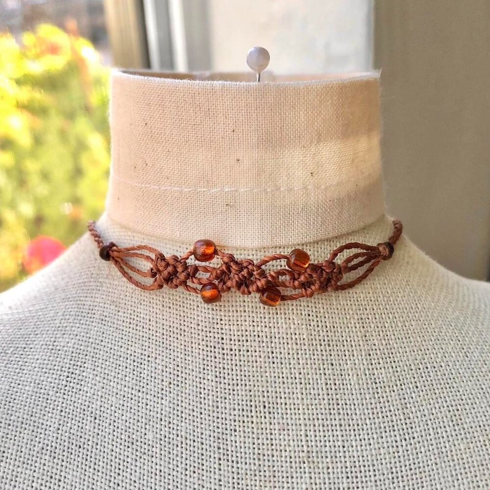Boho Granola Girl Beaded Macrame Necklace/Choker